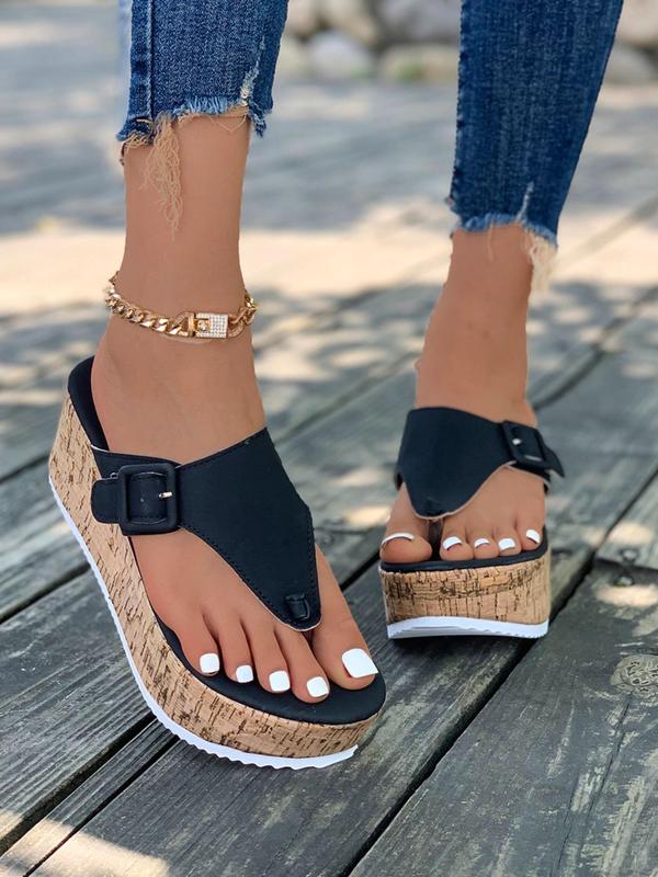 Women's Fashionable Solid Color Toe Thong Platform Sandals, Casual Comfortable Wedge Sandals for Summer, Lightweight Breathable Shoes for Daily Wear