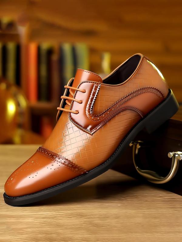 Men's Business Lace Up Front Patched Design PU Leather Dress Shoes, Classic Formal Shoes For Work Office, Men's Dress Shoes For All Seasons