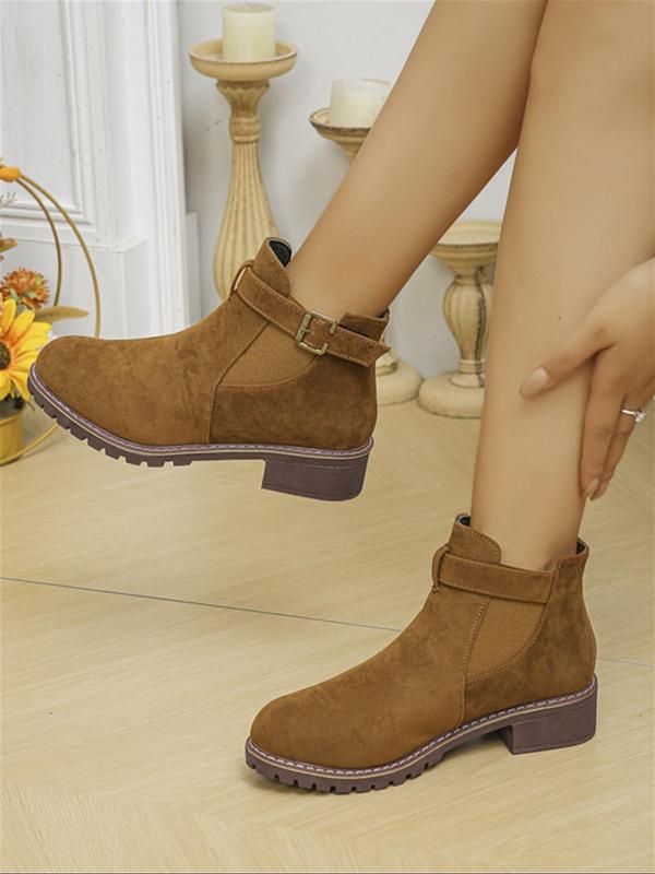 Women's Fashionable Solid Color Buckle Decor Ankle Boots, Casual Comfortable Breathable Thick-heeled Boots for Daily Wear, Female All-match Trend Shoes for Fall & Winter