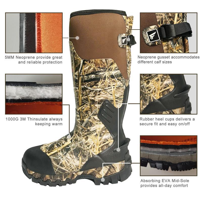 8 Fans Rubber Hunting Boots with 1000G Thinsulate Insulation,Next Camo Waterproof Rubber Mud Muck Boots with 5mm Neoprene for Men