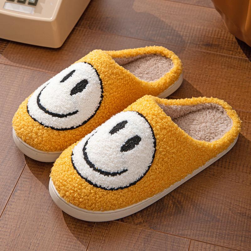 Men's and women's indoor home slippers, wooden floor, thick sole, smiling face, cotton slippers Flipflop Footwear Boy Shoe