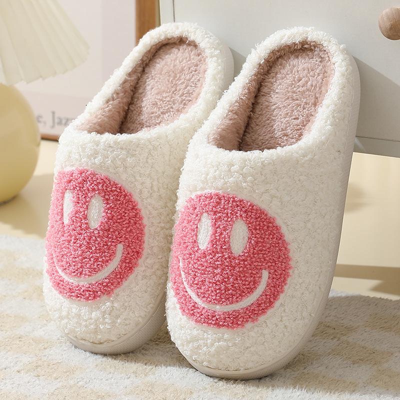 Men's and women's indoor home slippers, wooden floor, thick sole, smiling face, cotton slippers Flipflop Footwear Boy Shoe