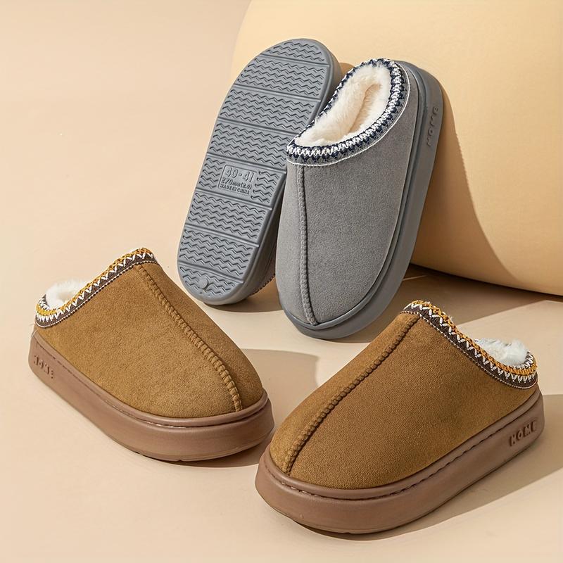 A Comfortable Neutral Casual Slipper with Memory Foam Insole, Warm Fabric Lining, Stitched Upper Design and Non-Slip Rubber Outsole-Portable Indoor Shoes Suitable for All Seasons