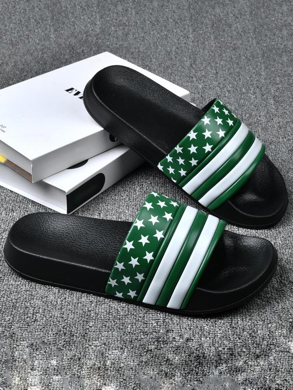 Men's Star & Striped Pattern Colorblock Slides, Casual Comfortable Flat Slippers for Indoor Outdoor Wear, Fashionable Slides for Men