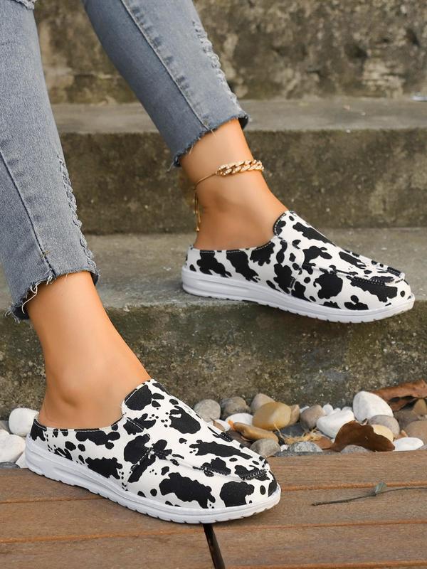 Women's Fashionable Cow Print Canvas Slip-on Mules, Casual Comfortable Versatile Slip-On Sports Shoes