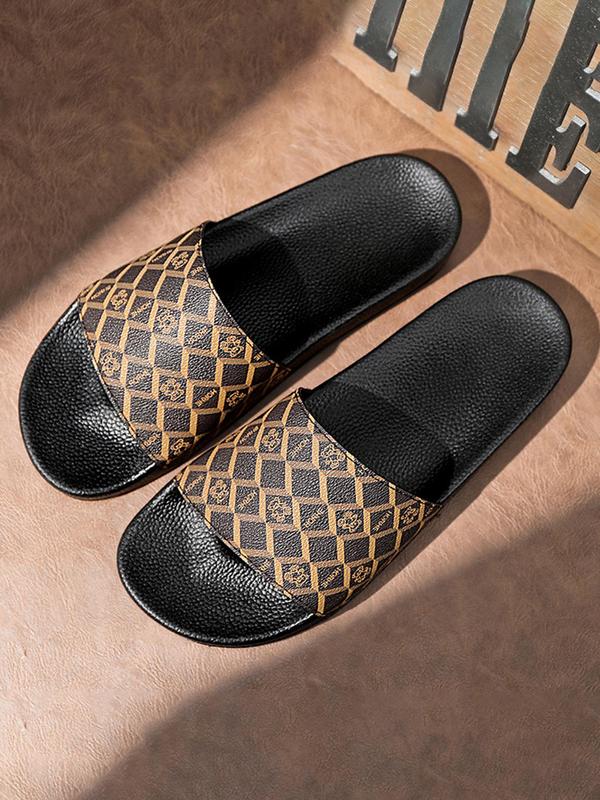 Men's Fashionable Geometric Pattern Slide Slippers, Casual Comfortable Home Slippers, Soft Non-slip House Slippers for Indoor & Outdoor Wear