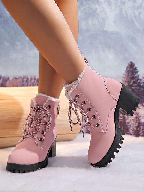 Women's Fashionable Patchwork Design Lace Up Ankle Boots, Casual Warm Thick Sole Boots for Fall & Winter, Female All-match Trendy Shoes for Daily Wear