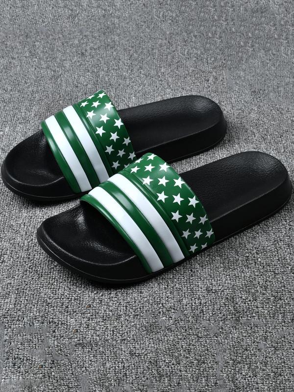 Men's Star & Striped Pattern Colorblock Slides, Casual Comfortable Flat Slippers for Indoor Outdoor Wear, Fashionable Slides for Men