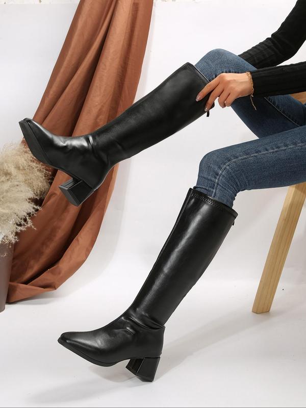 Women's Fashionable Solid Boots, Knee High Boots, Casual Pointed Toe Zipper Design Knee Boots for Daily Wear, Female All-match Trendy Shoes for Fall & Winter