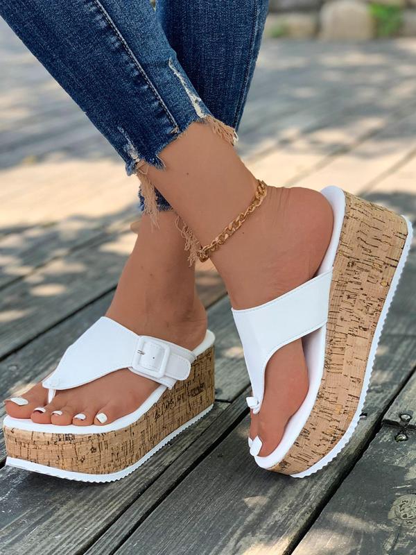 Women's Fashionable Solid Color Toe Thong Platform Sandals, Casual Comfortable Wedge Sandals for Summer, Lightweight Breathable Shoes for Daily Wear