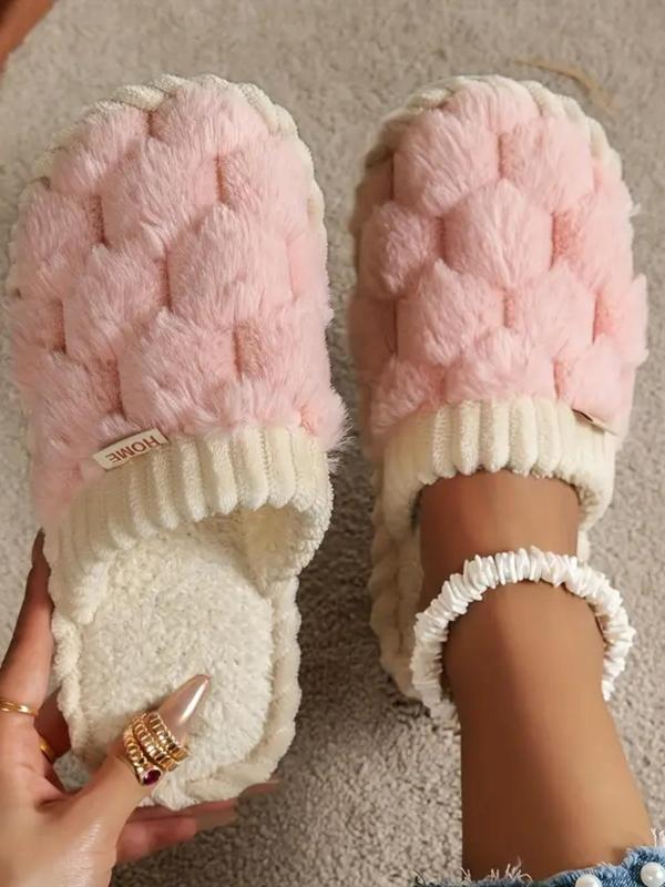 Fashionable Letter Label Faux Fur Plush Slippers, Soft Comfortable Valentines Home Slippers, Warm Slippers for Indoor & Outdoor Use for Fall & Winter Footwear for Girl, House Slippers Fur Slippers