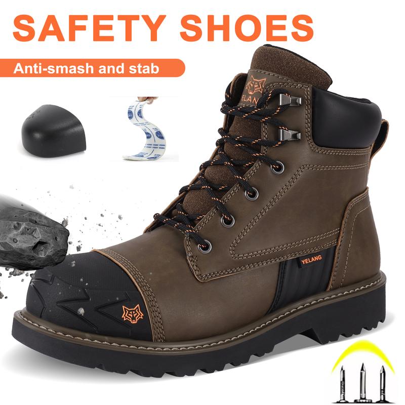 Men's Safety Work Boots Steel Toe Slip Resistant Puncture 6 Inch For Industrial Construction Safety Toe Insulated Outdoor Industrial Closed Boy