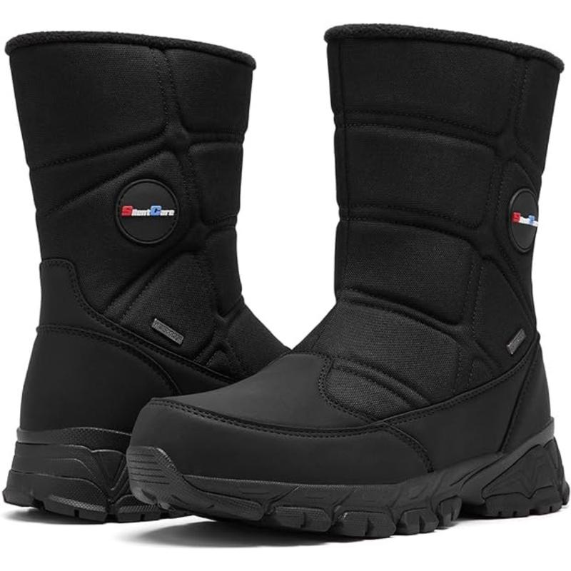 Mens Winter Snow Boots Waterproof Insulated Mid-Calf Hiking Boot Fur Lined Warm Outdoor Tall Shoes Lightweight