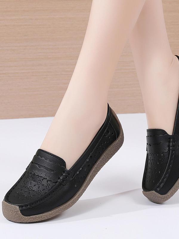 Women's Hollow out Design Slip on Flats, Casual Comfortable Round Toe Shoes for Daily Life, Breathable Non-slip Soft Flat Shoes