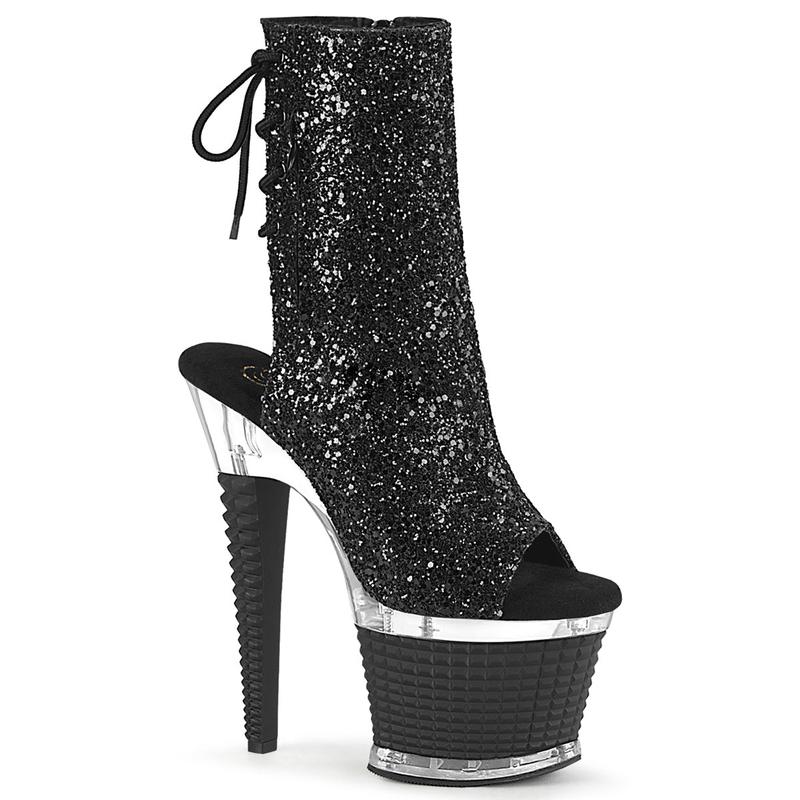 7 Inch Heel SPECTATOR-1018G Black Glitter