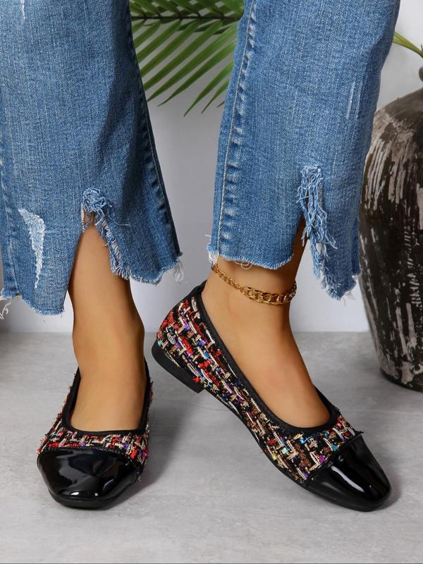 Women's Patchwork Pattern Slip-on Flats, Casual Comfortable Low Top Flat Shoes, Fashionable  Walking Shoes for Daily Wear