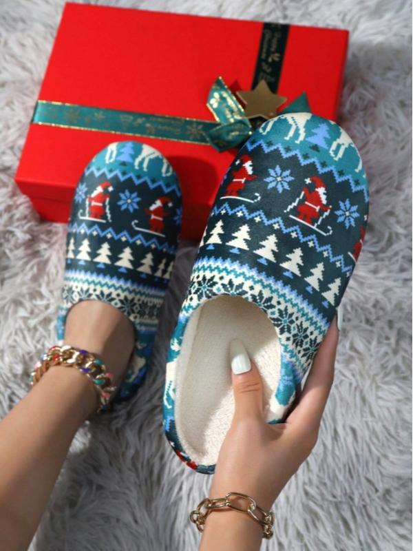 Women's Christmas Pattern Comfortable Slippers, Quiet Indoor Floor House Slippers, Lightweight & Fluffy, Footwear Walking Shoes Girl