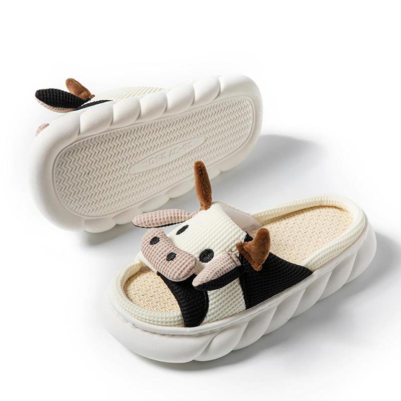 Cow Design Slippers, Casual Novelty Soft Cozy Cute Home Sandals, Fashion House Platform Slippers for Daily Wear, Girl's Comfort Walking Shoes