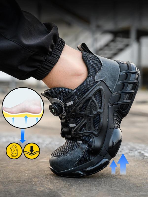 Men's Casual Lace Up Low Top Safety Shoes, Anti-smash & Anti-piercing Steel Toe Shoes Safety Shoes, Outdoor Button Safety Sports Shoes