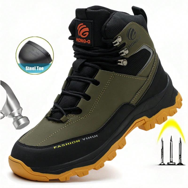 Men's Steel Toe Shoes Waterproof Soft Durable Work Boots Indestructible Comfortable Safety Shoes Anti-Slip Work Shoes