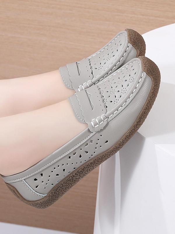 Women's Hollow out Design Slip on Flats, Casual Comfortable Round Toe Shoes for Daily Life, Breathable Non-slip Soft Flat Shoes