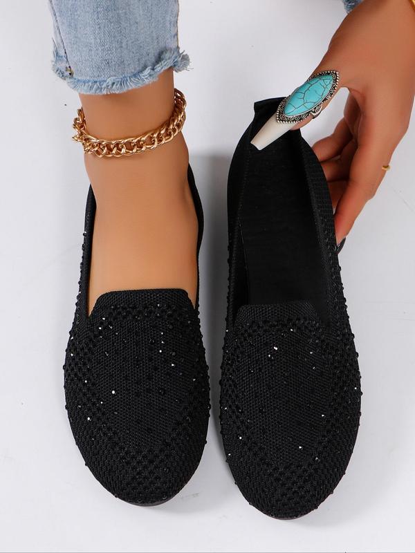 Women's Fashionable Rhinestone Decorated Slip on Flats, Casual Comfortable Flat Shoes for Daily Wear, Lightweight Breathable Shoes for Women & Girls