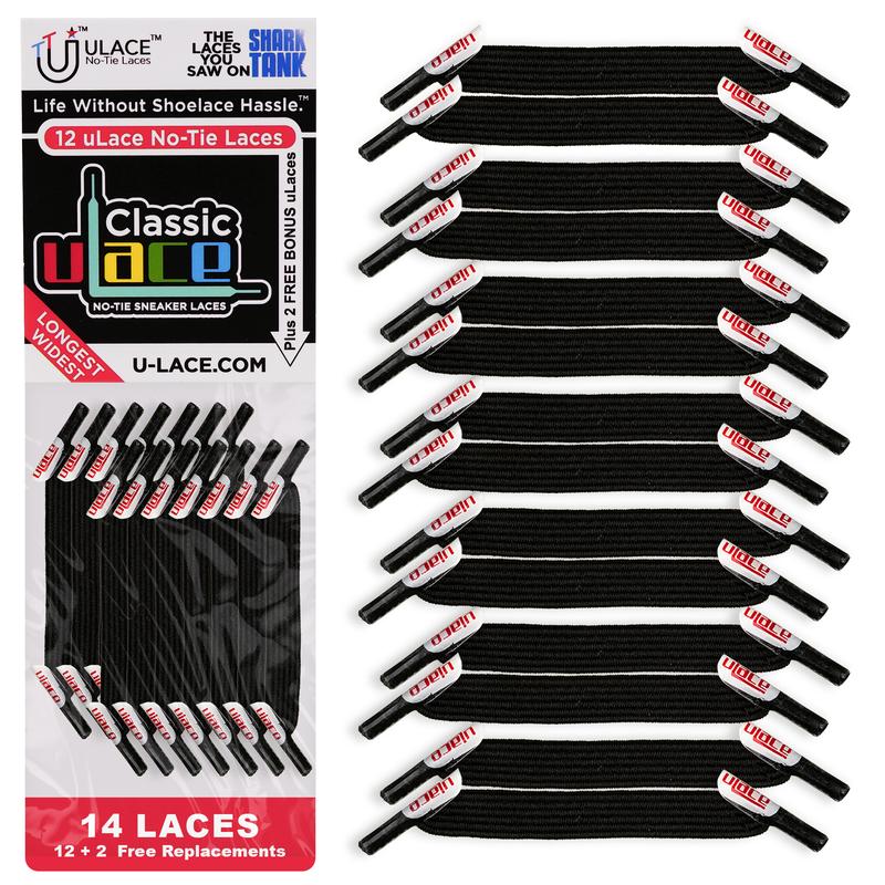 uLace Classic No-Tie Shoelaces: Stretchy, Easy-to-Install Elastic Laces for Sneakers - Set of 14 Footwear Comfort