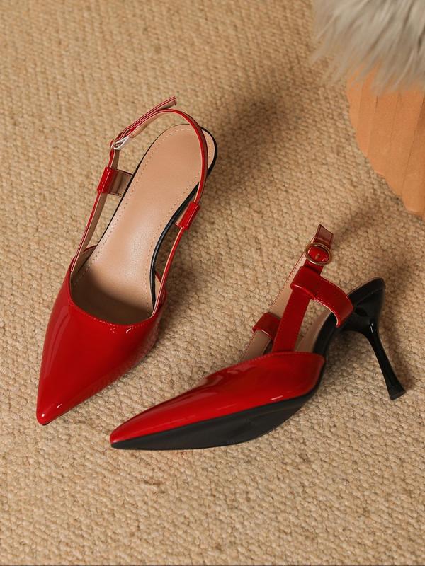 Women's Fashionable Solid Color Pointed Toe High Heel Pumps, Elegant Buckle Design Heeled Slingback Shoes for Party, Daily Clothing Decor for Women & Girls