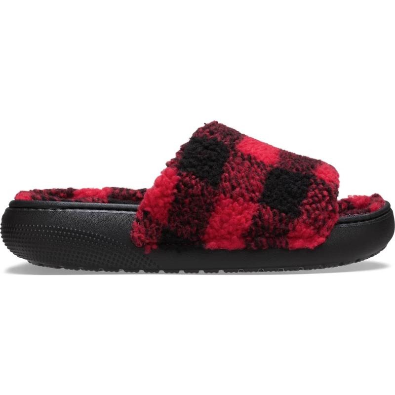 Crocs Unisex Adult Classic Buffalo Check Slide, Fuzzy Slide Sandals