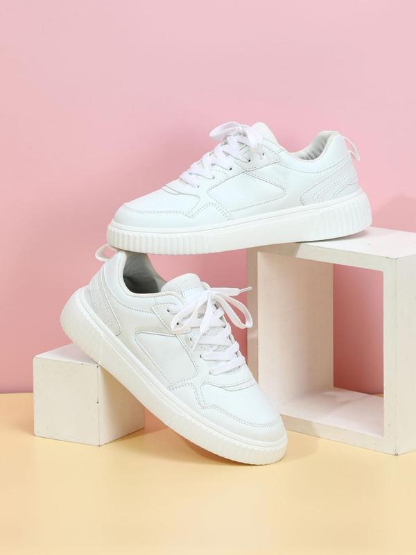 Fashionable Colorblock Lace Up Low Top Designer Sneakers, Casual Comfortable Breathable Skate Walking Shoes, Female All-match Round Toe Footwear Shoes for Trainer Daily Wear, Cute Sneakers, Fall Shoes 2024