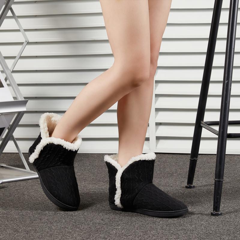 NineCiFun Women's Fuzzy Winter Boot Slippers Knitted Ankle Boots Slippers Warm House Shoes Outdoor Indoor with Plush Fur Lining