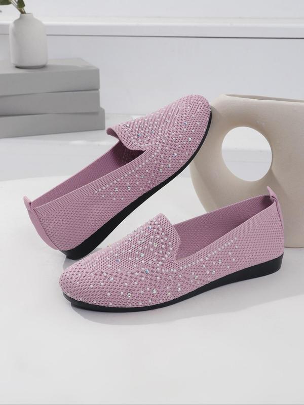 Women's Fashionable Rhinestone Decorated Slip on Flats, Casual Comfortable Flat Shoes for Daily Wear, Lightweight Breathable Shoes for Women & Girls