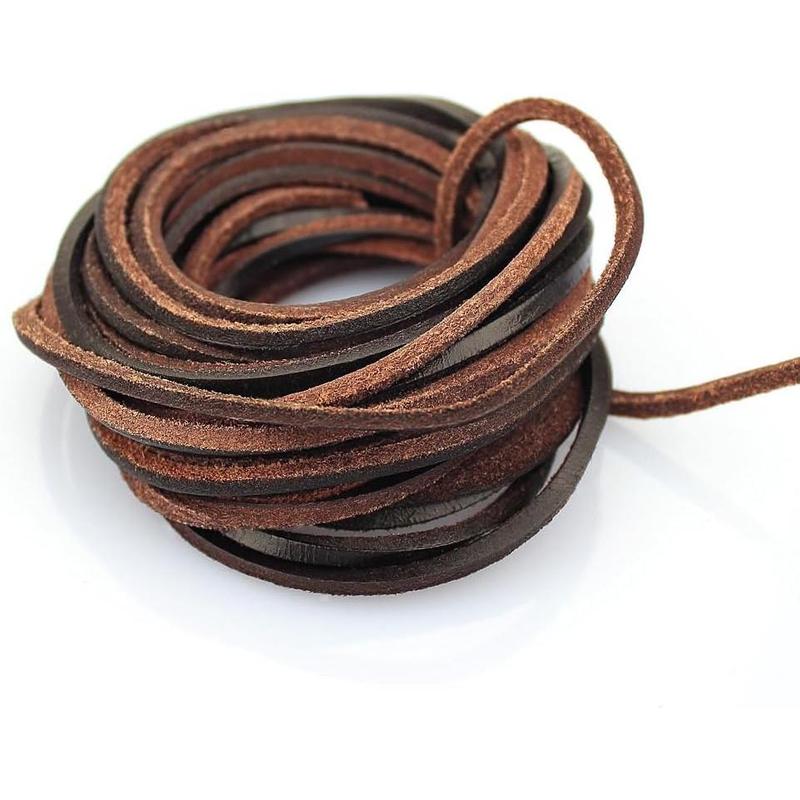 3mm Flat Genuine Leather Strip Cord Braiding String Dark Brown Espresso (5 Yards)