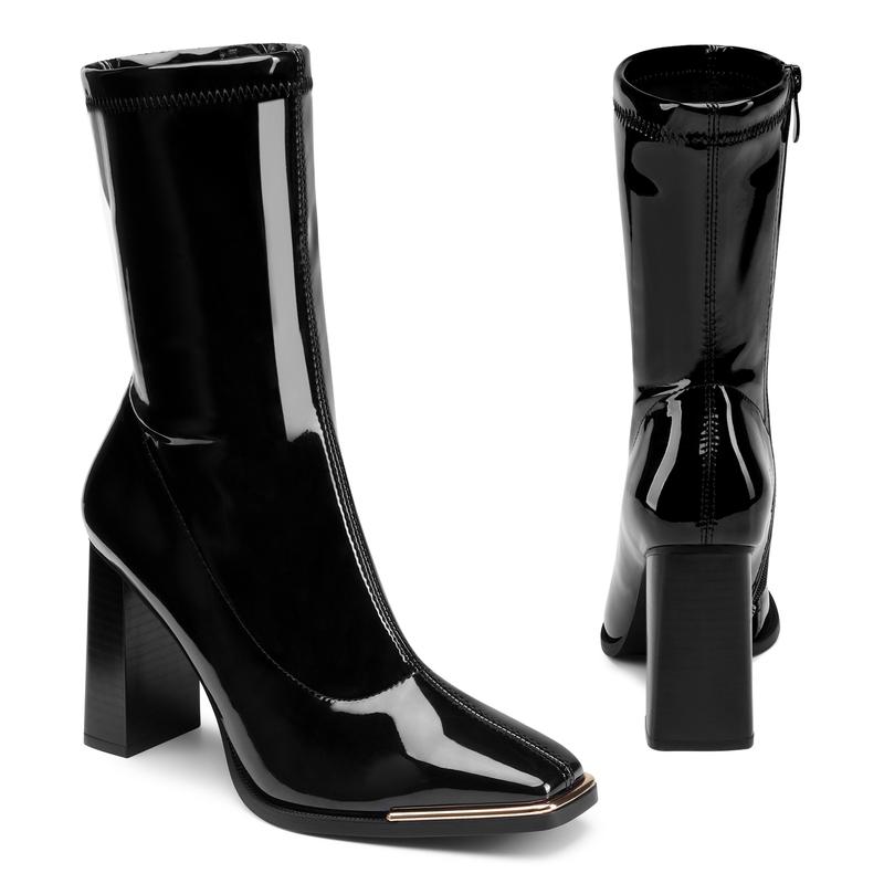 Dream Pairs Chunky Square Toe Mid Calf Boots