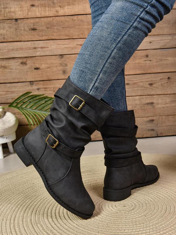 Women's Fashion Belted Design Boots, Casual Round Toe Boots for Fall & Winter, All-match Commuter Shoes for Work & Daily Wear