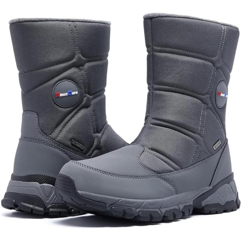 Mens Winter Snow Boots Waterproof Insulated Mid-Calf Hiking Boot Fur Lined Warm Outdoor Tall Shoes Lightweight