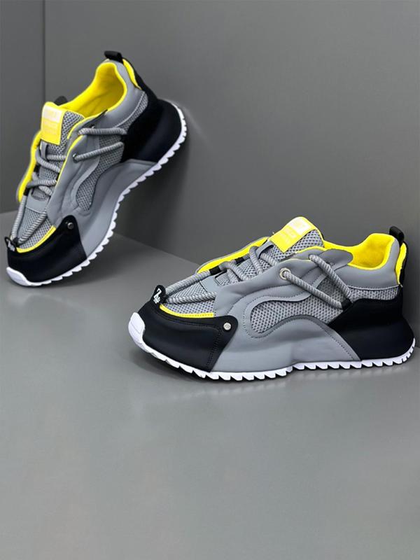 Men's Colorblock Lace Up Sneakers, Casual Breathable Lightweight Mesh Running Shoes, Fashionable Sneakers for Daily Wear