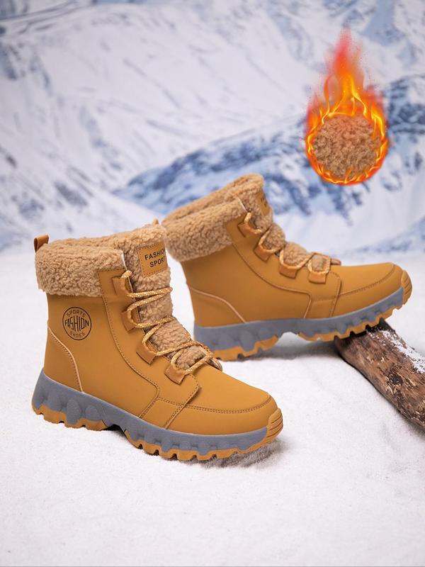 Men's Solid Color Contrast Faux Fur Lined Snow Boots, Casual Comfortable Warm Ankle Boots for Winter, Outdoor Comfortable Shoes for Men