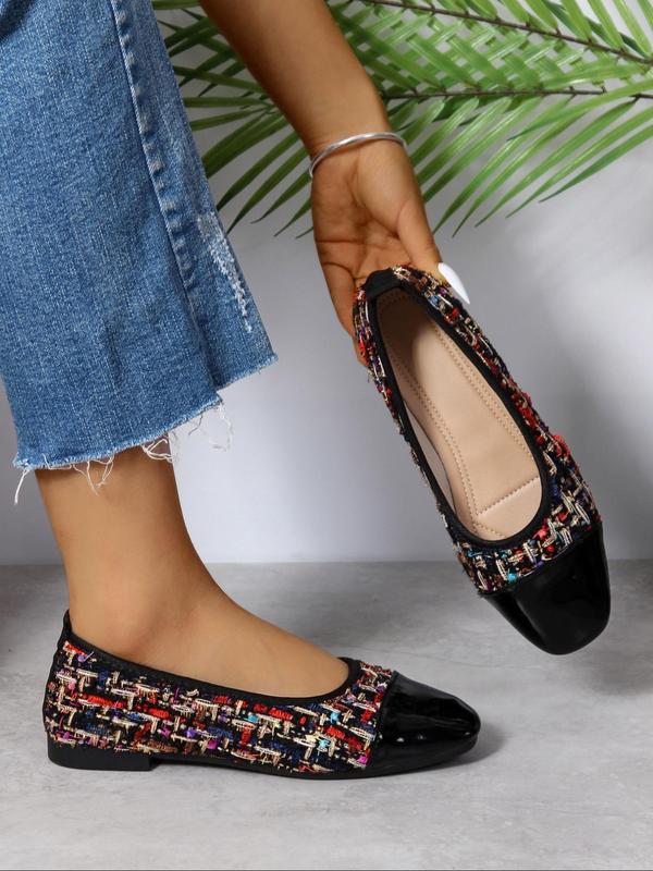 Women's Patchwork Pattern Slip-on Flats, Casual Comfortable Low Top Flat Shoes, Fashionable  Walking Shoes for Daily Wear