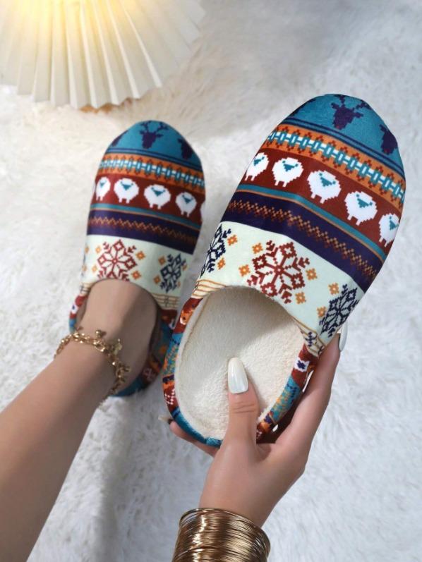 Women's Christmas Pattern Comfortable Slippers, Quiet Indoor Floor House Slippers, Lightweight & Fluffy, Footwear Walking Shoes Girl