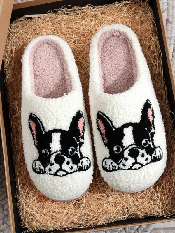 Women's Cartoon Dog Print Plush Slippers, Casual Soft Comfortable Non-slip Soft Home Slippers, Warm Slippers for Indoor & Outdoor Use，House Walking Shoes, Birthday Gifts