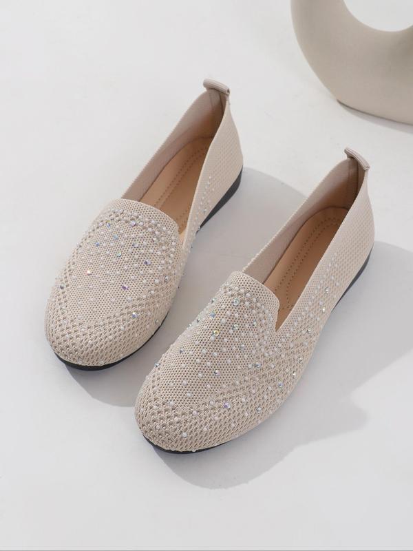 Women's Fashionable Rhinestone Decorated Slip on Flats, Casual Comfortable Flat Shoes for Daily Wear, Lightweight Breathable Shoes for Women & Girls