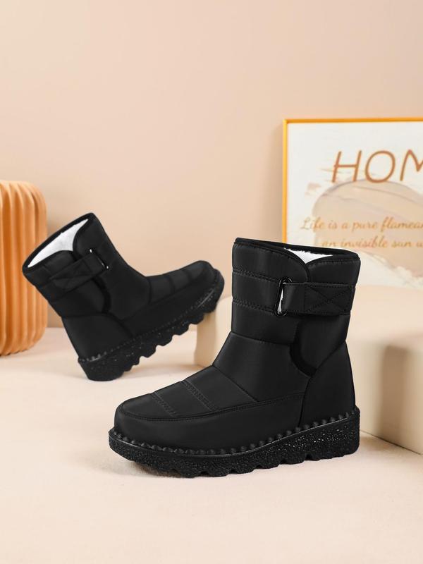 Women's Solid Color Velcro Design Snow Boots, Casual Warm Ankle Snow Boots for Fall & Winter, Female All-match Trendy Shoes for Daily Wear