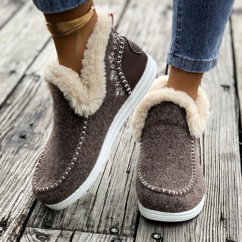 Cozy Warm Plush Lining Women's Flat Furry Shoes, Casual Comfort Slip-on Sneakers For Winter