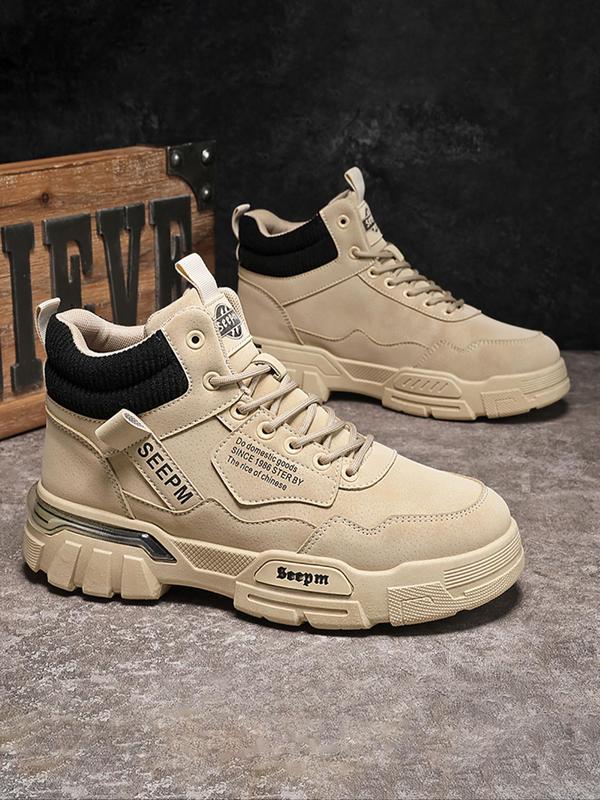 Men's Fashionable Letter Detail Lace Up Front Ankle Boots, Casual Comfortable Outdoor Hiking Boots, Male All-match Trend Shoes for Daily Wear