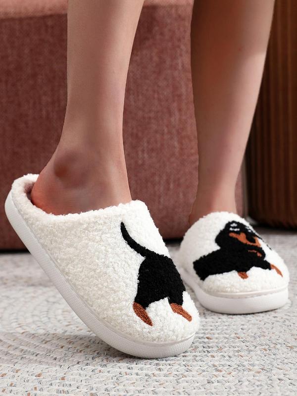 Women's Cartoon Dog Print Plush Slippers, Casual Soft Comfortable Non-slip Soft Home Slippers, Warm Slippers for Indoor & Outdoor Use，House Walking Shoes, Birthday Gifts