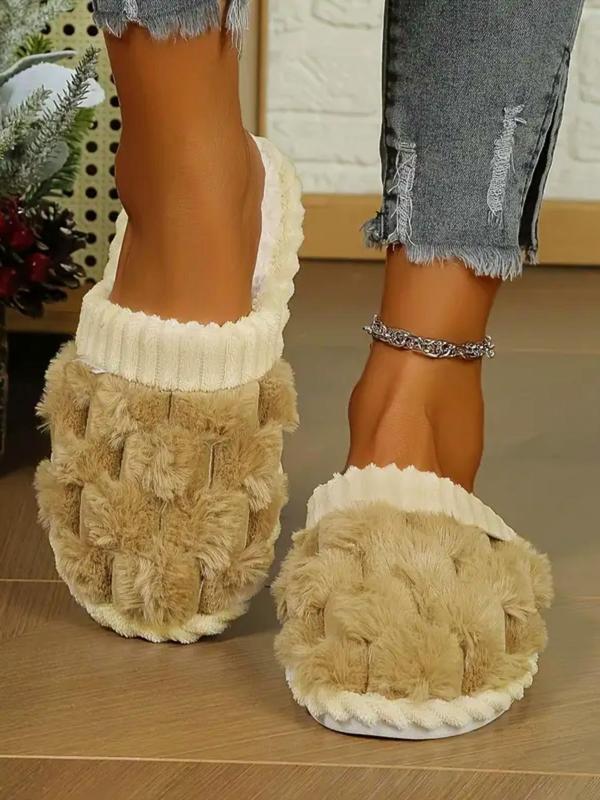 Fashionable Letter Label Faux Fur Plush Slippers, Soft Comfortable Valentines Home Slippers, Warm Slippers for Indoor & Outdoor Use for Fall & Winter Footwear for Girl, House Slippers Fur Slippers