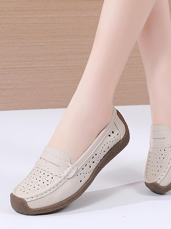 Women's Hollow out Design Slip on Flats, Casual Comfortable Round Toe Shoes for Daily Life, Breathable Non-slip Soft Flat Shoes