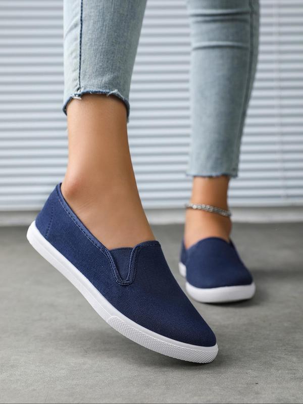 Women's Solid Color Canvas Low Top Slip on Shoes, Casual Comfortable Round Toe Denim Flat Shoes, All-match Commuter Shoes for Work & Daily Wear