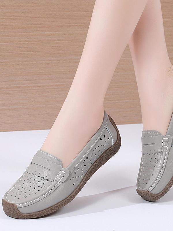 Women's Hollow out Design Slip on Flats, Casual Comfortable Round Toe Shoes for Daily Life, Breathable Non-slip Soft Flat Shoes